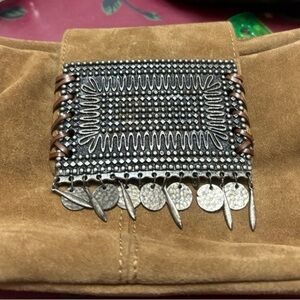 Brown Suede Clutch with Silver Embellishments Spain